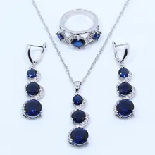 Новое поступление, Серебряный Женский комплект ювелирных изделий из голубого циркония, подвеска, кольцо, серьги и ожерелья, цепочка, подарочная коробка, T08