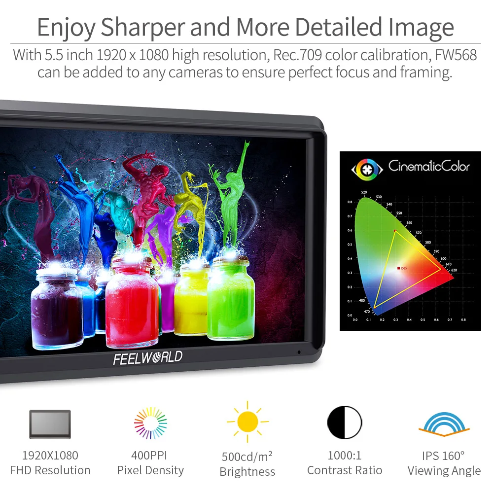  FEELWORLD FW568 5.5 inch 1920x1080 On Camera Field DSLR Monitor Small Full HD IPS Video Peaking Foc