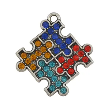

Zinc Alloy Antique Silver Plated Trendy Crystal Autism Pendant Charms Jewelry For Necklaces