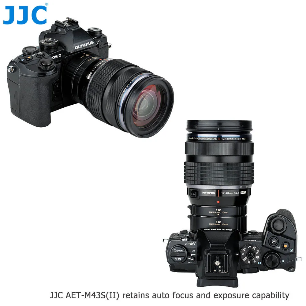 JJC AET-M43S(II) 10 мм/16 мм автоматическая удлинительная трубка для Olympus/Panasonic M4/3 крепление с крышкой корпуса камеры/крышка заднего объектива