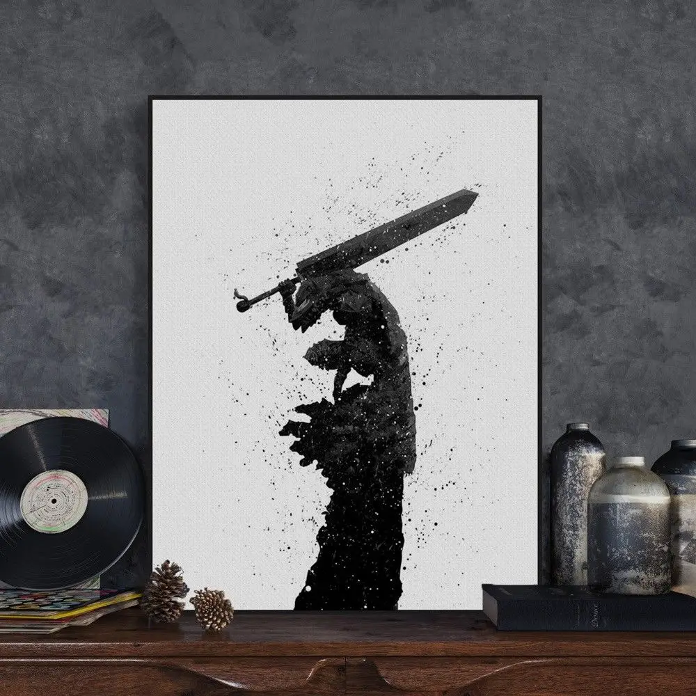 

Watercolor Anime Berserk Guts Poster Boy Room Home Deco Wall Art Canvas Painting
