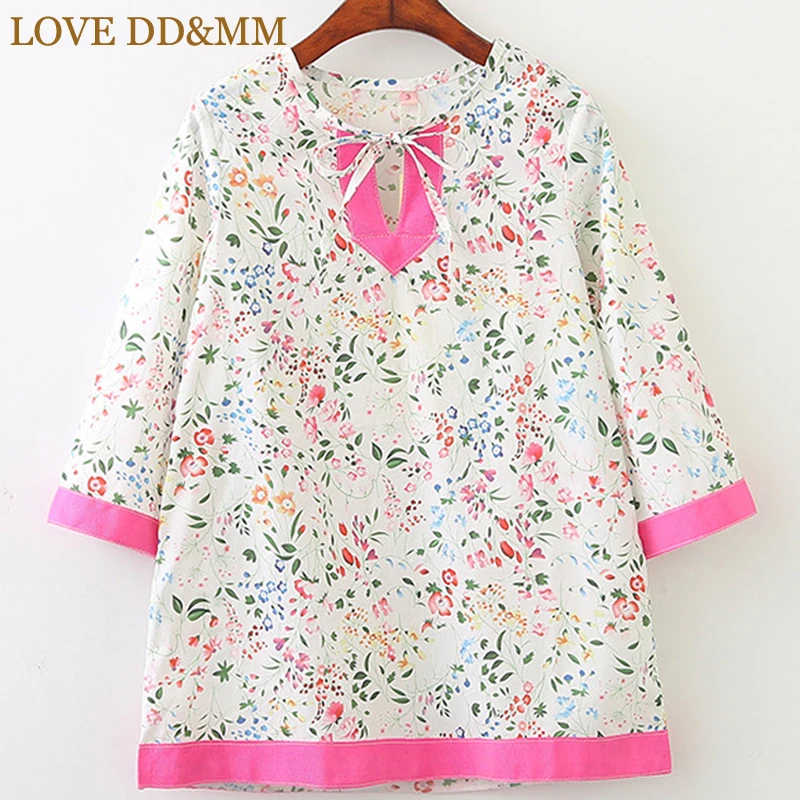 

LOVE DD&MM Girls Dress 2019 Spring New Children's Wear Long-Sleeved Printing Sleeve Color Bow Tie Lace Dress