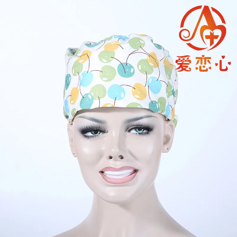 

2017new fashion unisex surgical caps 100% cotton with sweatbands ftuit print suit for doctors nurse