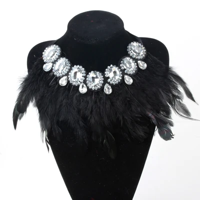 ZMZY Vintage Black Feathers Collar Necklace for Women with Glass
