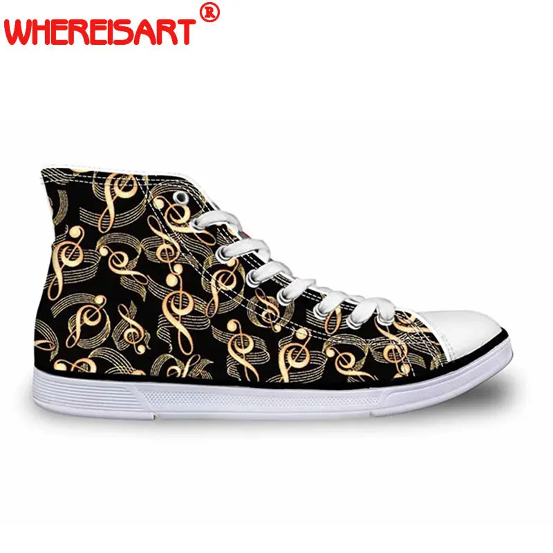 

WHEREISART Music Note 3D Print Men Vulcanized Shoes Casual Flats Men's Sneakers High Top Canvas Shoes for Teen Boys Zapatos Man