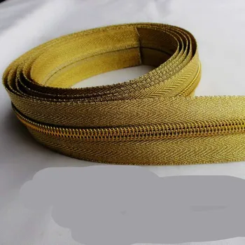 

20m/lot Continuous Decorative Zipper Nylon Coil Zippers Gold Silk for Festival Garment DIY Tailor Sewing Accessories