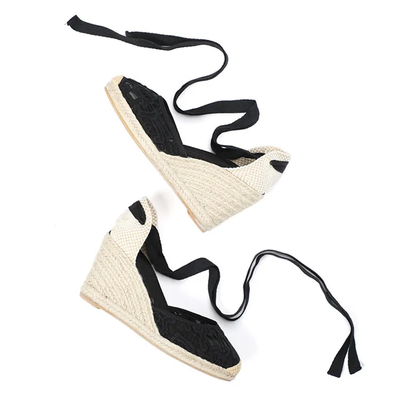 New Summer Women's Espadrilles Sandals Sexy Lace Shoes Woman 6.5CM9CM High-Heeled Platfroms Casual Wedges For Women High Heels (10)
