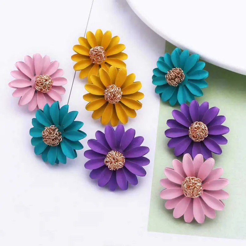

ES588 Korean Style Cute Metal Flower Stud Earrings For Women Girl Fashion Sweet Earring Femme Brinco Summer Jewelry Party Gifts