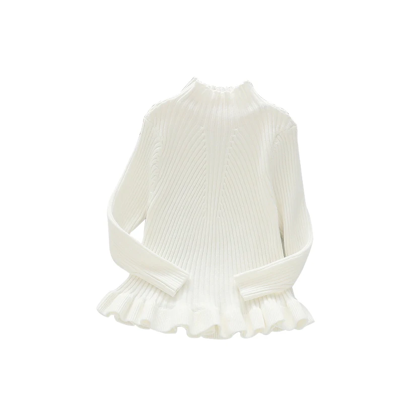 Sweet Ruffles Girls Sweater Knitted Solid Children Winter Turtleneck Long Sleeve Warm Pullover For Clothing | Детская одежда и