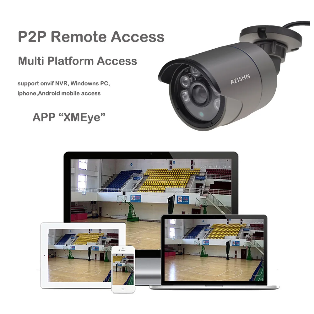 IP камера AZISHN H.265 1080P 2.0MP SONY IMX323 Sensor 6 шт. водонепроницаемая ссtv ONVIF P2P с датчиком
