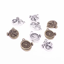Sweet Bell 30Pcs18*20mm Vintage Metal Steampunk Watches Clock Gears Charms two color Zinc Alloy Small Watches Clock Charms D1213