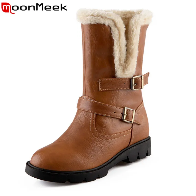 

MoonMeek Height increasing snow boots new arrival hot sale fashion bouble buckle women ankle boots have two style high quality