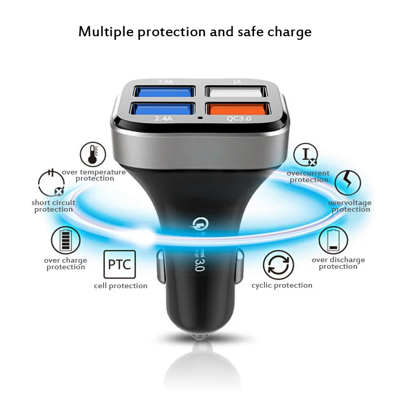 Автомобильное зарядное устройство с 4 USB портами быстрая зарядка 3 0 умное для iPhone