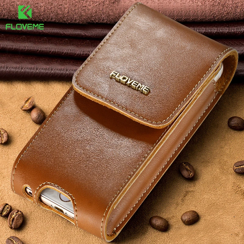 FLOVEME Brand Luxury Genuine Leather Waist Bag Belt Case For iPhone 6