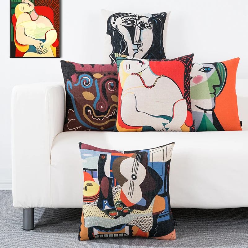 

Nordic Home Decorative Linen Cushion Cover Picasso Abstract Hand Painted Pattern 1647 Pillow Case Sofa Chair Waist Pillow cover