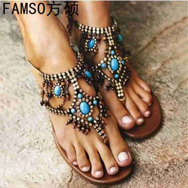 

FAMSO 2019 New Shoes Women Sandals Large Size 34-43 Summer Flip Flops Retro Style Summer Beach Gladiator Sandals Shoes