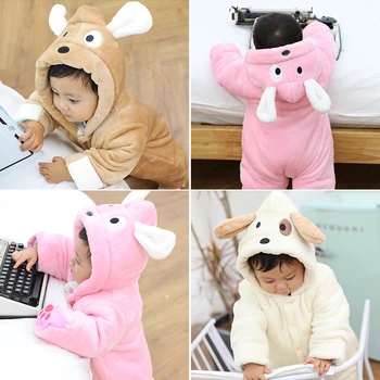 

New Winter Baby Clothes Flannel Baby Boy Clothes Cartoon Animal 3D Bear Ear Romper Jumpsuit Warm Newborn Infant Romper