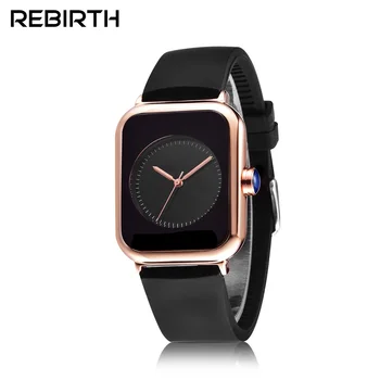 

Women Quartz Watch Square Shape Figure Leather Silicone Strap Wristwatches REBIRTH Watches Gift Relogio Feminino Montre Femme
