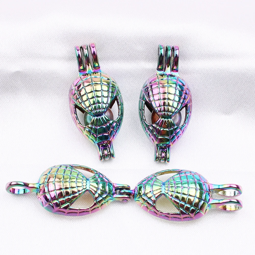 

5pcs/lot New Rainbow Color Spiderman Pearl Cage Pendant for Aroma Perfume Diffuser Lockets Essential Oil Necklace Making