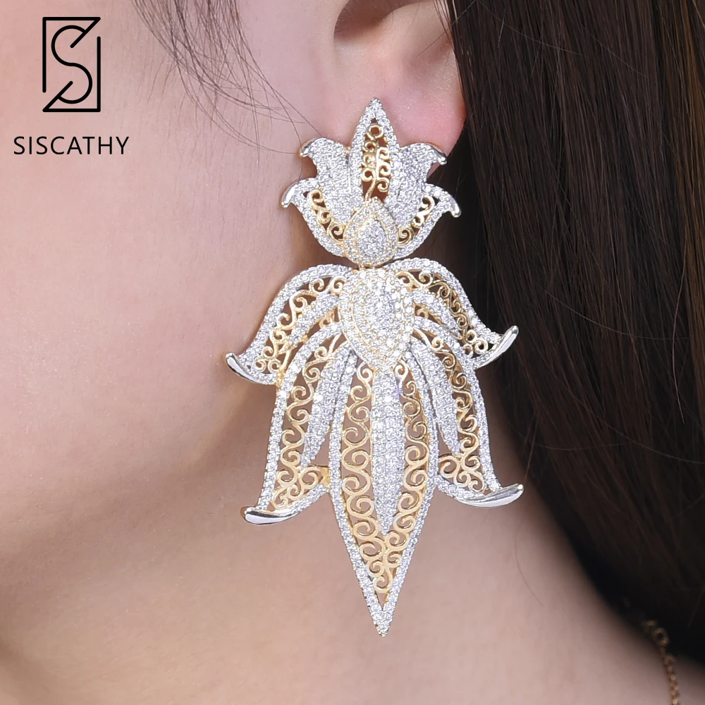

SISCATHY Luxury Daffodil Bicolors Cubic Zirconia Drop Earrings Jewelry Bridal Engagement Wedding Earrings For Women Jewelry