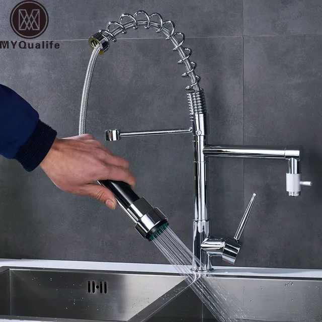 Best Offers Chrome Finish Dual Spout Kitchen Sink Faucet Deck Mount Spring Kitchen Mixer Tap Kitchen Hot and Cold Water tap Best Offers Chrome Finish Dual Spout Kitchen Sink Faucet Deck Mount Spring Kitchen Mixer Tap Kitchen Hot and Cold Water tap