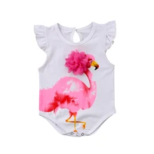 Боди с изображениями фламинго для новорожденных девочек; комбинезон с рукавами-крылышками; одежда