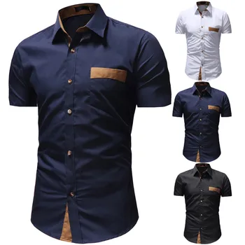 

Men shirt Men's Solid Casual Button Down Short Sleeved Shirts Top Blouse
