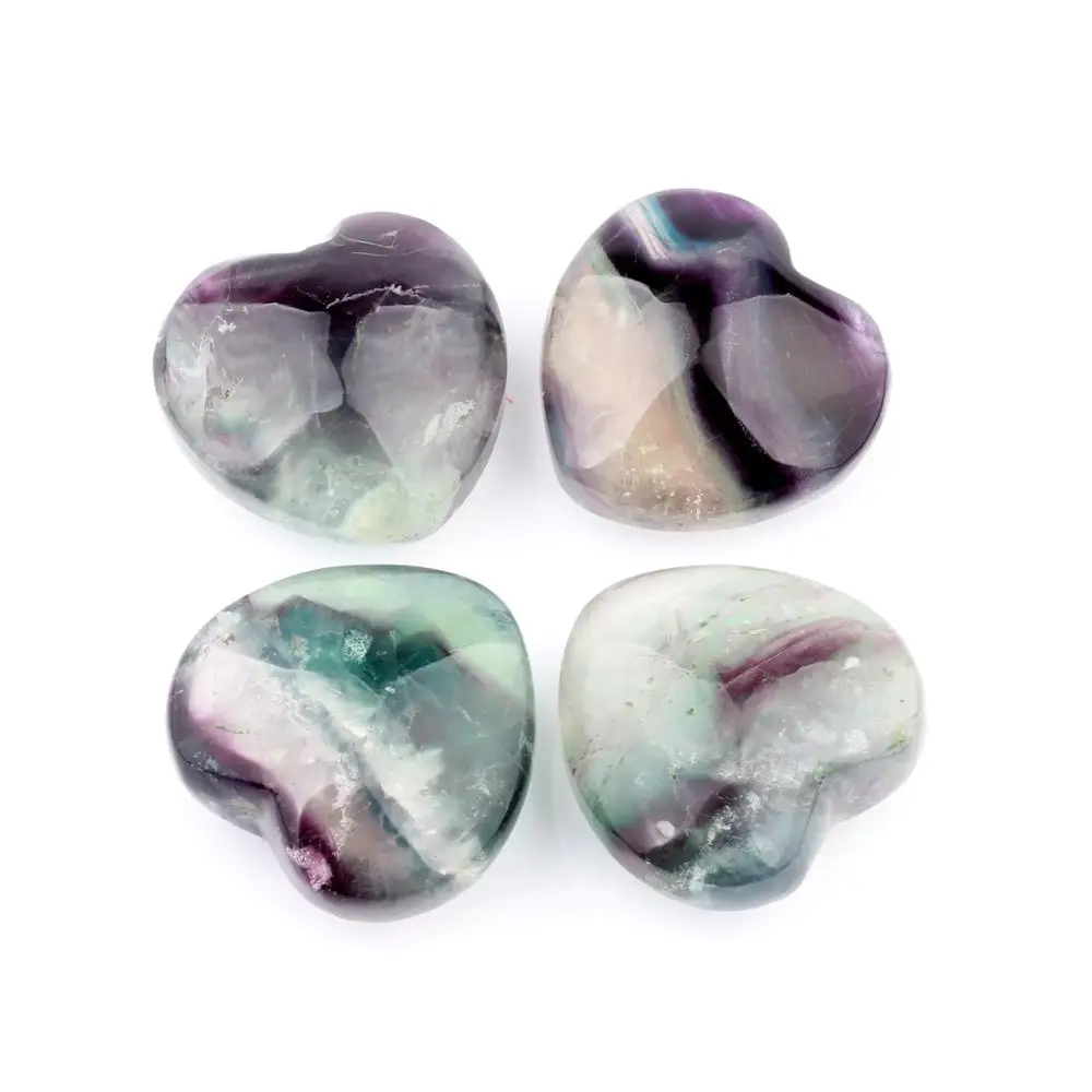

1pc 100% Natural Fluorite 45mm Heart Shape Smooth Crystal Home Decor Stone Chakra Carved Healing Reiki For Healers Free Pouch