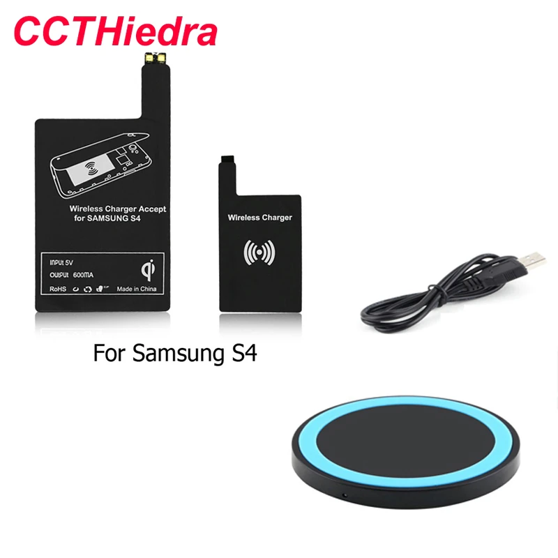  QI wireless charger adapter For Samsung Galaxy S4 Blue Qi Wireless Charging Pad wireless charger + Wireless receiver accept Sets 