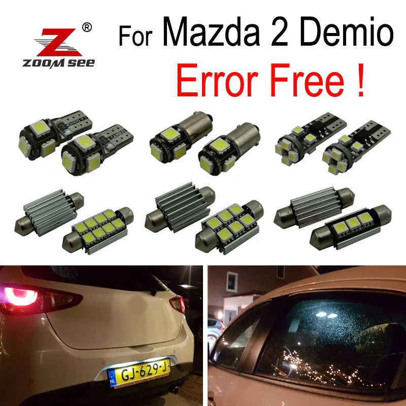 

9pcs Error free LED license plate lamp + interior lights kit package for Mazda for Demio DJ for Mazda 2 (2014+)