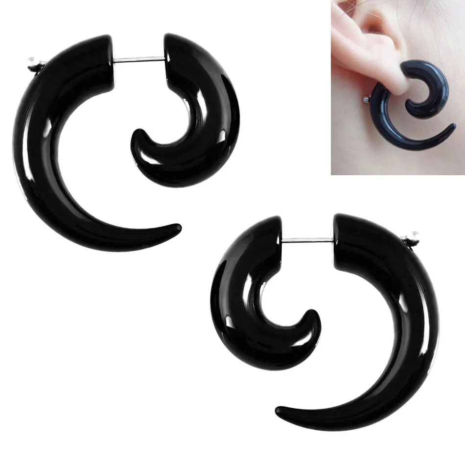 

2pcs/lot Acrylic Fake Piercing Ear Stretcher Piercing Body Jewelry Spiral Ear Plugs and Tunnels Fake Cheater Earrings Gauges