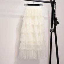 Летние тюлевые торт женские длинные юбки модные сексуальные Клубные Белые женская Юбка-миди эластичный с высокой талией сетчатые милые плиссированные юбки
