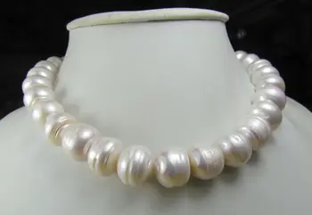 

FREE shipping> >>>>HOT 15-16MM AAA NATURAL Akoya WHITE SOUTH SEA BAROQUE PEARL NECKLACE 14KGP 18"INCH 6.07