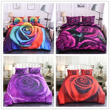 

Boniu Romantic Wedding Decor 3d Colorful Rose Duvet Cover Set for Women Polyester Bedding Set Queen Bed Set 3pcs Adult Bedclothe