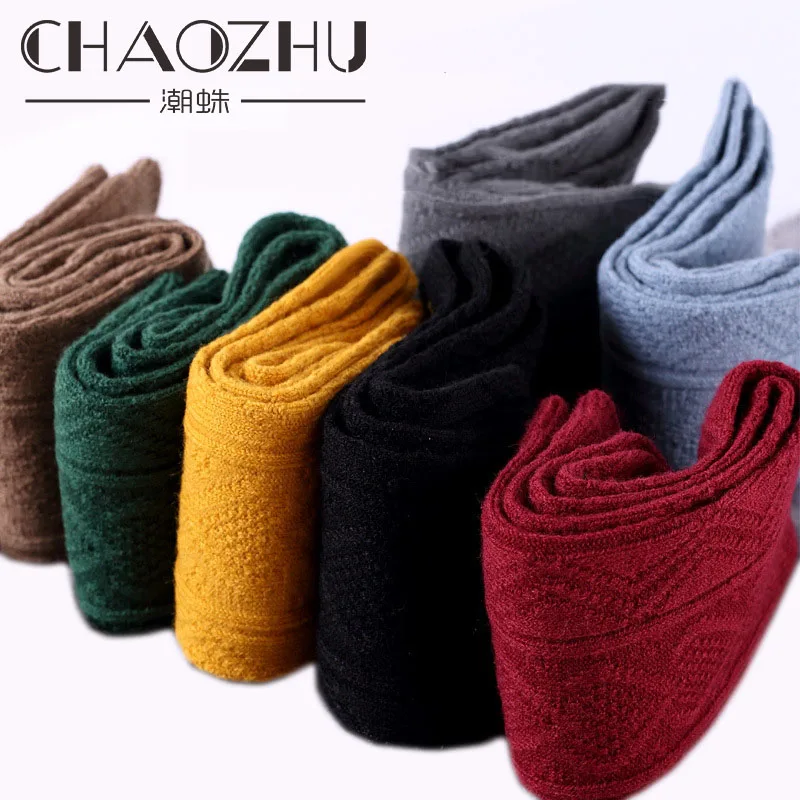 CHAOZHU Wool High Quality Soft Gore Line Blended Winter Autumn Fashion Girls Women Basics Solid Colors Lamb Wool Socks