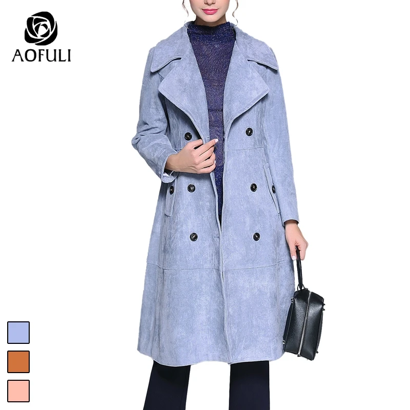AOFULI M~ 5XL Double-breast Maxi Long Woolen Coat Women Plus Size Winter Long Sleeve Cashmere Overcoat Warm Outwear Tops 6156