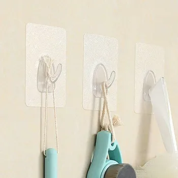 

Anti-skid Hooks Reusable Transparent Traceless Wall Hanging Hooks 25pcs Hanger Towel Mop Hooks Kitchen Bathroom Accessorie5.16