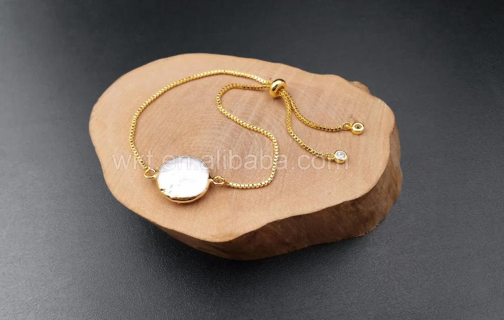 Natural de Pérola Pulseira em Tamanho Hotsales Pulseira Ouro Mergulhado Redondo Pérola Corrente Ajustável Wt-b306 Mãe 24k 7 Joias e Acessórios
