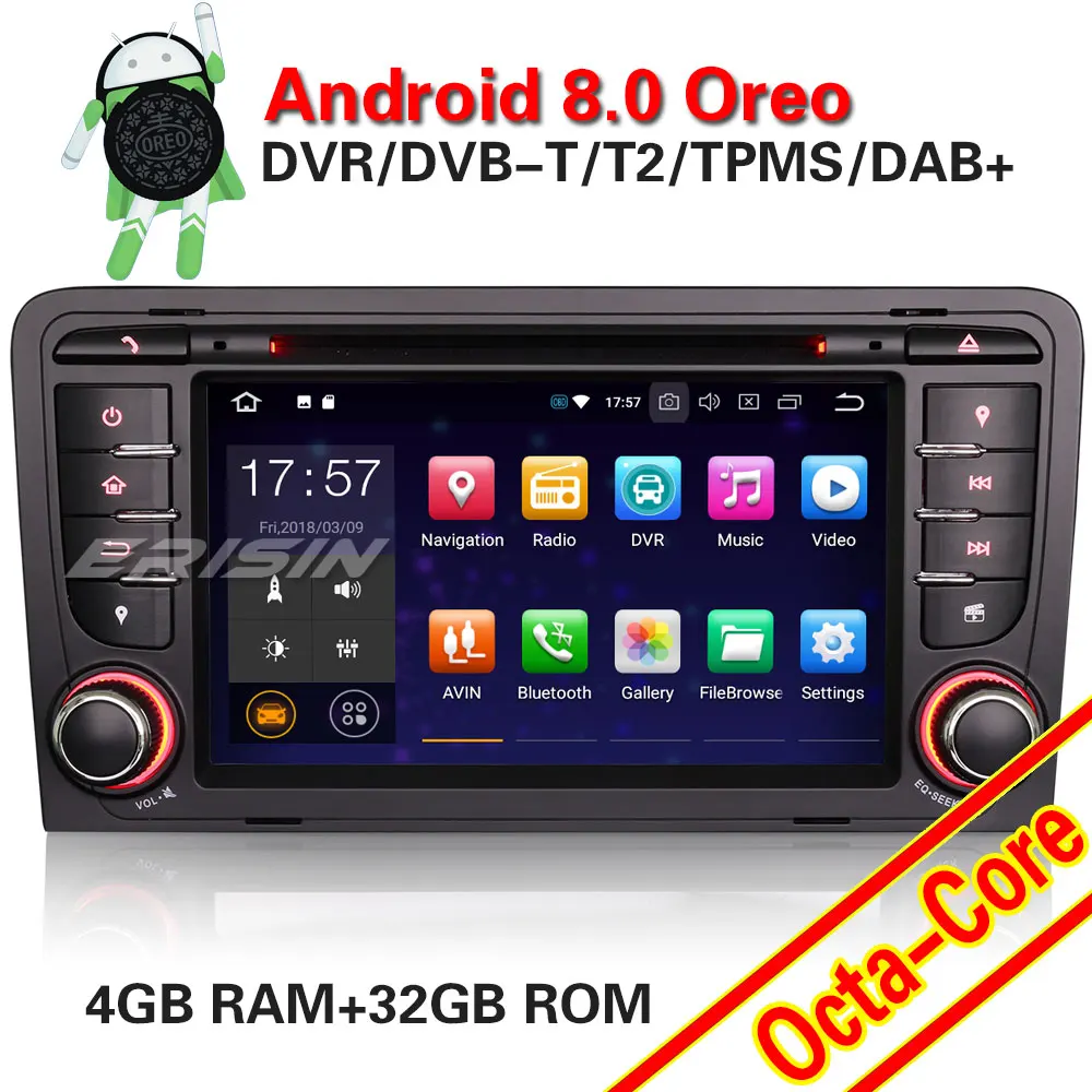 

Erisin ES7847A 7 inch car dvd player android 8.0 4G RAM DAB OBD WIFI 3G for AUDI A3 S3 RS3