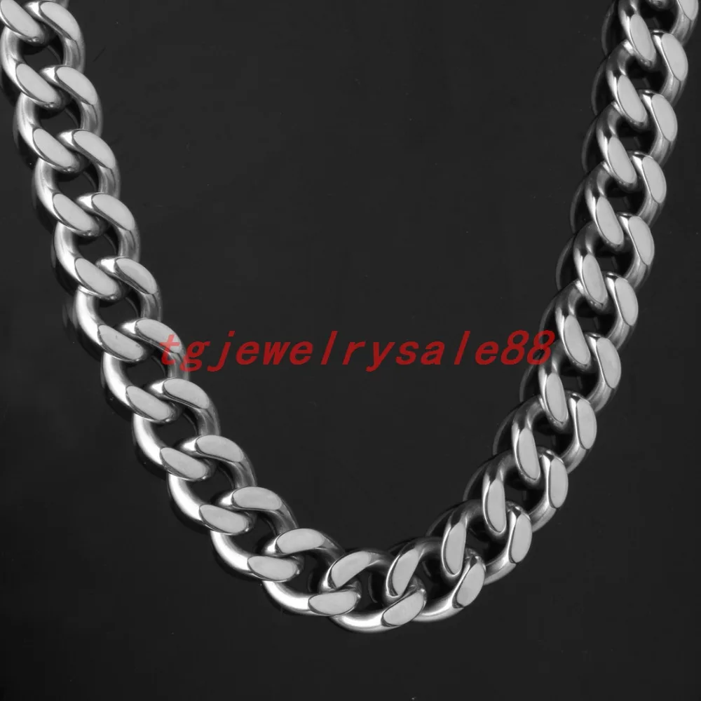 11 мм широкое популярное Полированное серебряное ожерелье с кубинской цепочкой Байкер мужской браслет из нержавеющей стали или колье на шею Ювелирные изделия 7-40"