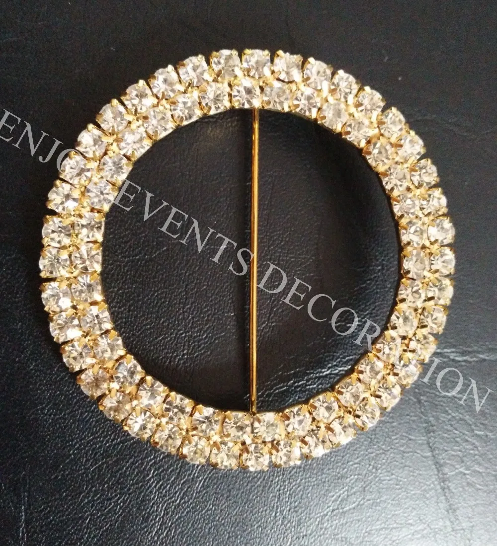 YHA#12 gold rhinestone brooch for banquet wedding party events chair cover hood sash table cloth overlay cover