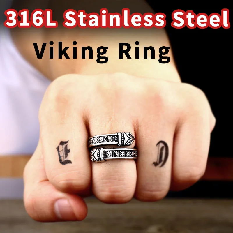 Stainless Steel Ring Finger Ring BEIER 316L Stainless Steel Punk Vintage Men Ring Viking Rune Fashion Jewelry Gift LLBR8-575R
