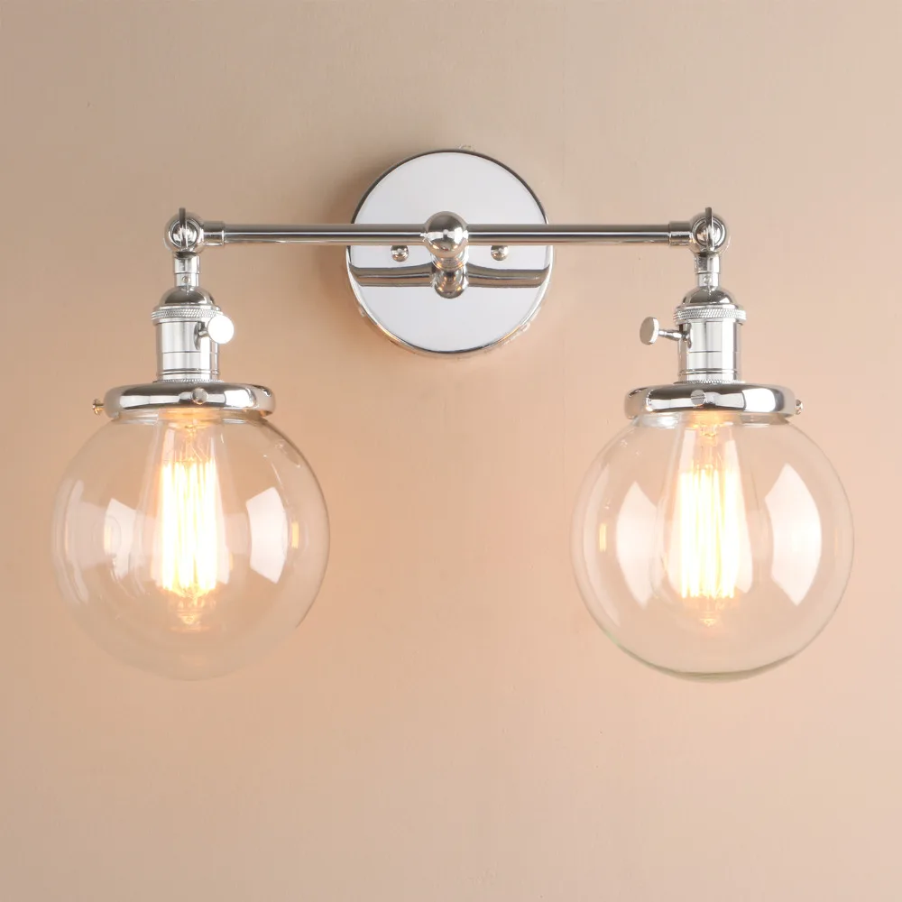  Permo Modern Bedroom Wall Lights Stair Wall Lamp Sconce 5.9'' Globe Glass Double Ball Heads Vintage - 32854653466