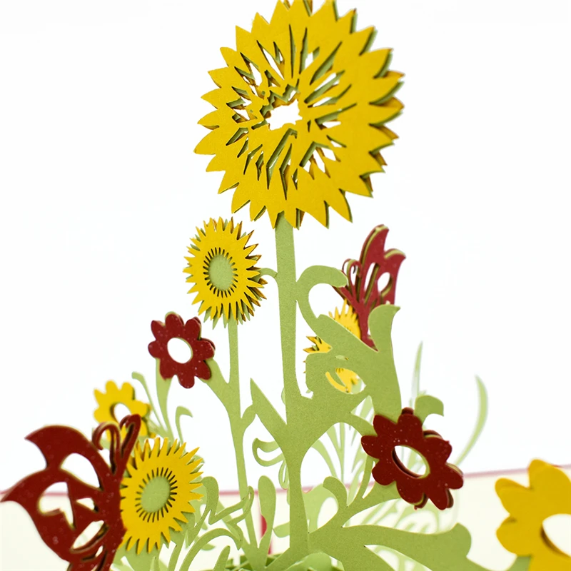  Sunflower 3D Pop UP Card Birthday Gift with envelope sticker laser cut invitation Greeting Card pos - 32876252005