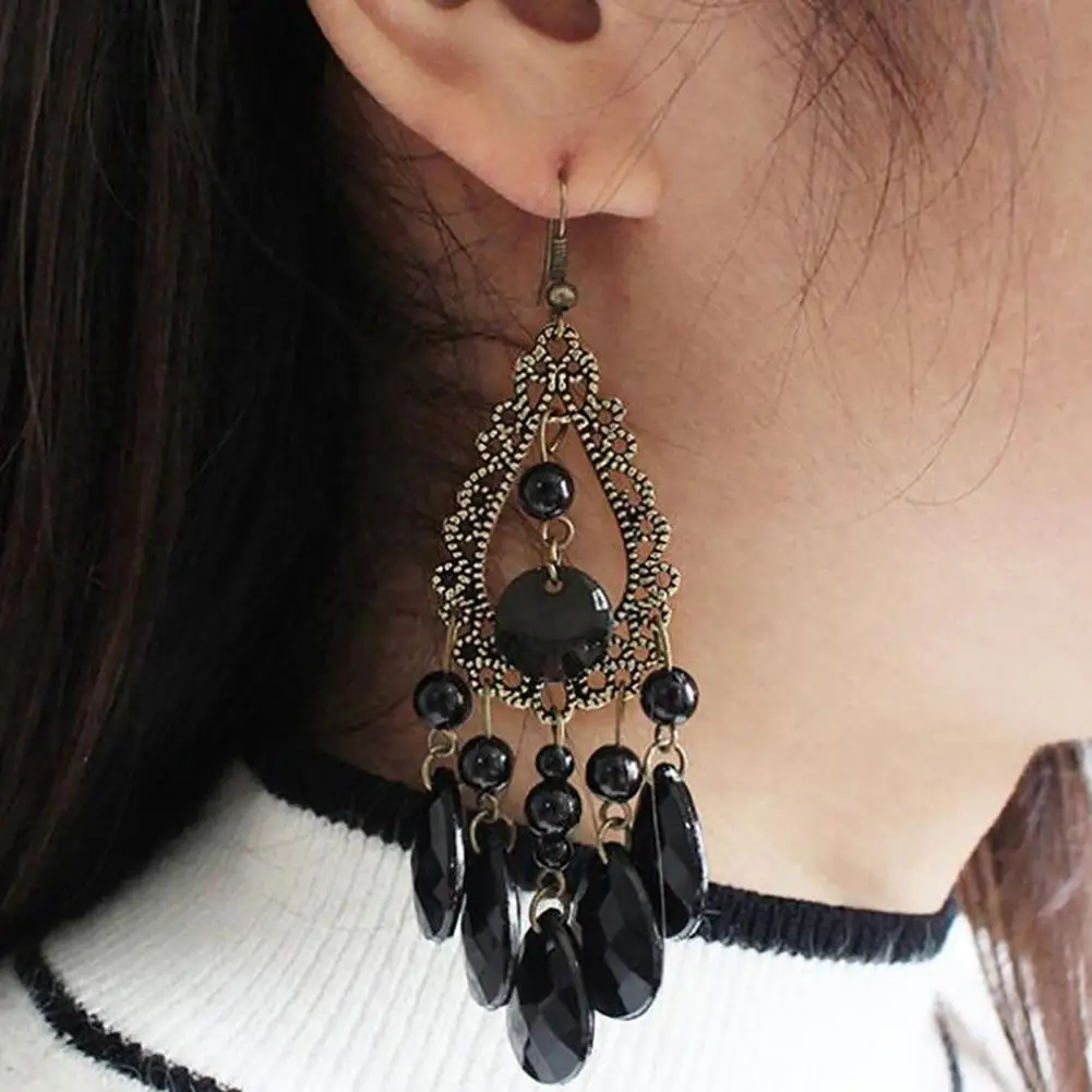 

Women Earrings Boho Party Jewelry Hollow Water Drop Beads Long Dangle Hook Decor