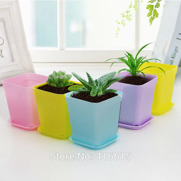 Creative and Colorful Mini Square Plastic Flower Pots for Small Gardening and Planting image 2