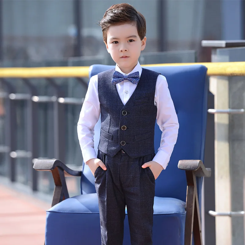 

Dollplus 2019 Toddler Boys Suits for Weddings Formal Children Suit Tuxedo Dress Party Costumes Shirt+Vest+Pants 3pieces Sets