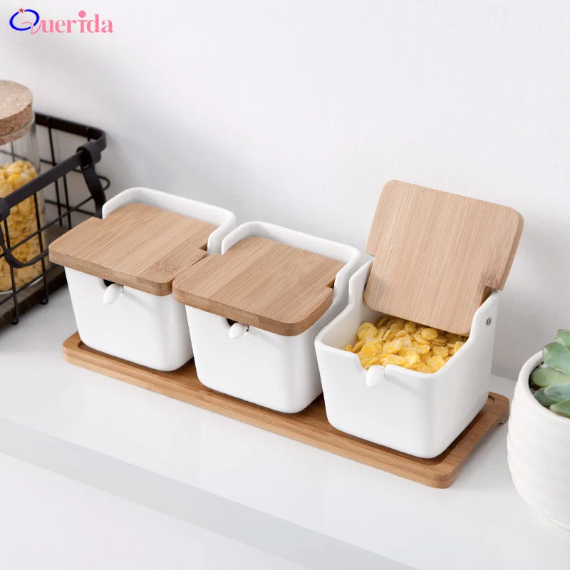 

Spice Jar Seasoning Box Household Ceramic Seasoning Bottle With Spoon Kitchen Sugar Salt Storage Box Seasoning Jar Tools