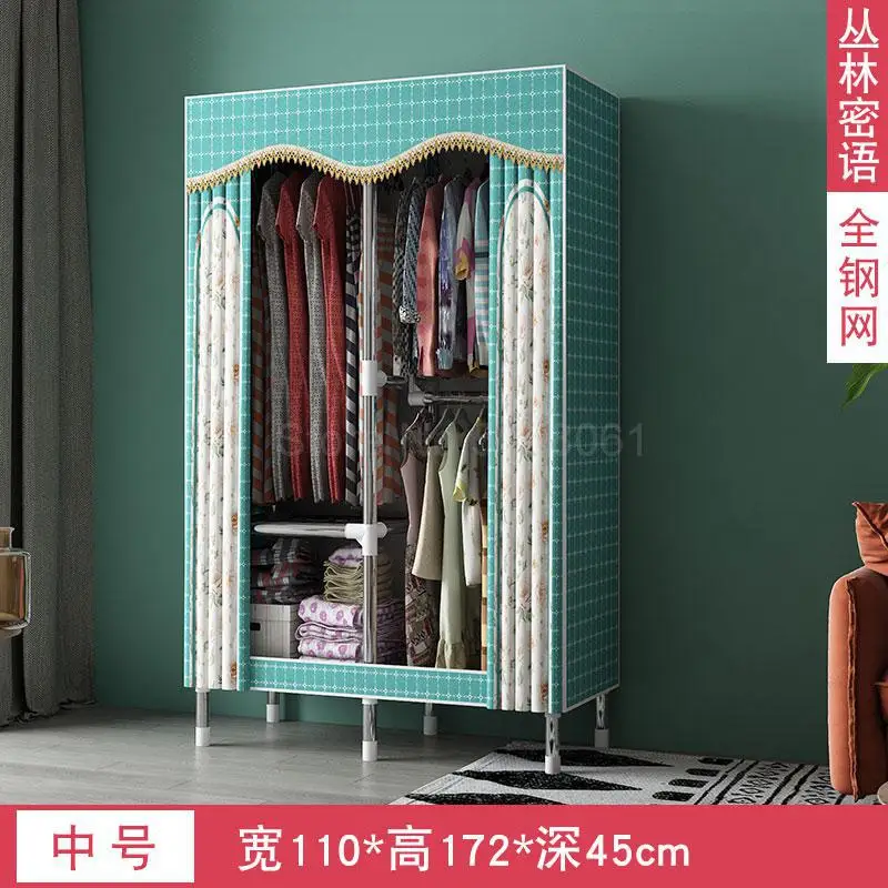 Simple cloth wardrobe steel pipe thickening and thickening reinforcement steel frame economy double rental home wardrobe - Цвет: ml6