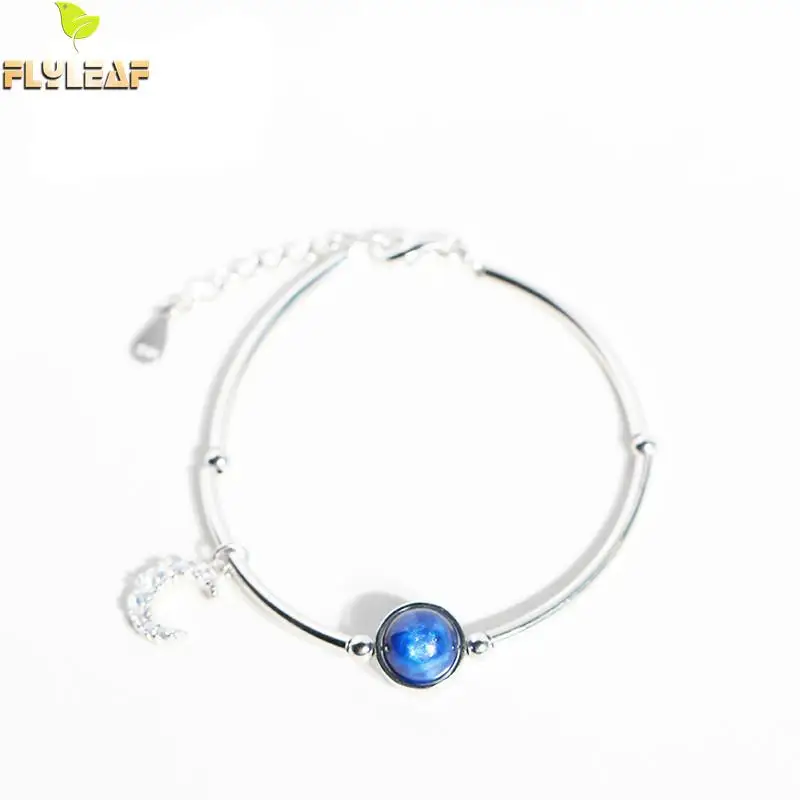 

Flyleaf 925 Sterling Silver Blue Planet Moon Charm Bracelets For Women Personality Student Girl Gift Fashion Jewelry